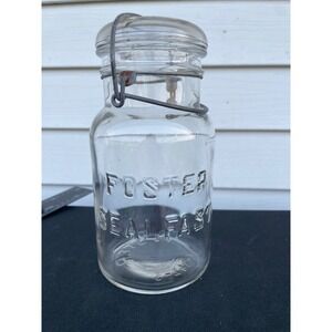 Vintage Foster Sealfast Clear Glass Jar Wire Bail Lid K-342-3 Farmhouse Kitchen